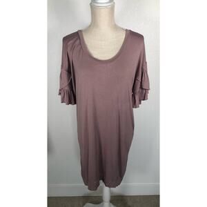 Chaser Mauve Tiered Ruffle Sleeve Round Neck Jersey T-Shirt Hi-Lo Dress -M